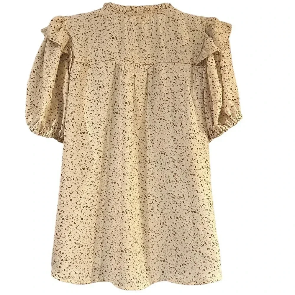 MINE Size Small Cream and Brown Blouse - Lightly Used - Gorgeous! - Picture 3 of 5